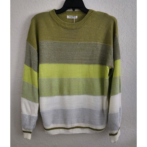 Sweater-Angashion-Striped-Green-Silver-White-Metallic-Long Sleeves - Picture 5 of 15